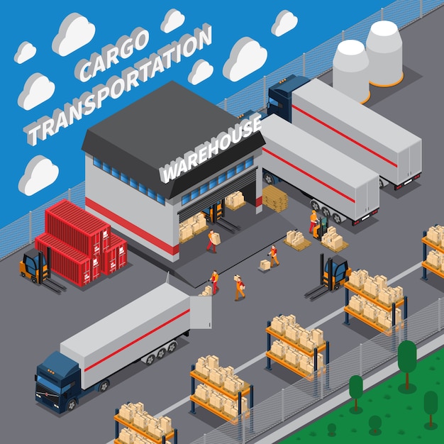 Free Vector | Cargo Transportation Isometric Composition