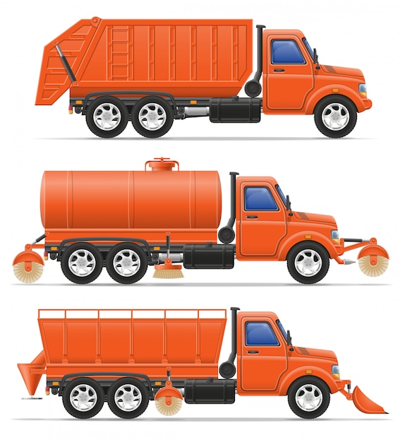 貨物トラック自治体清掃サービスベクトルイラスト プレミアムベクター