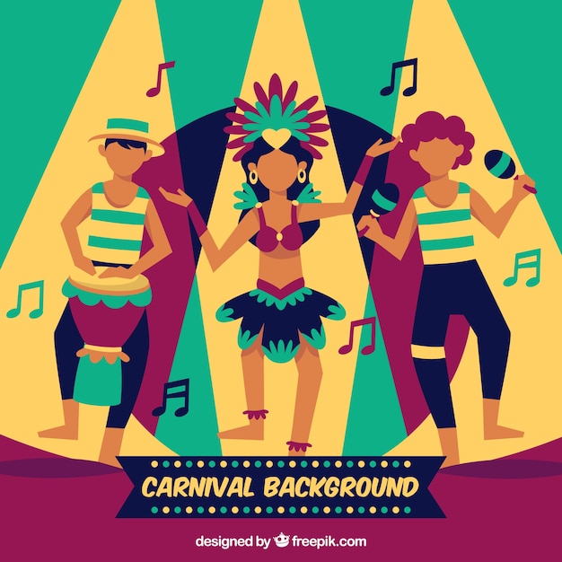 Carnival background with three dancing\
persons