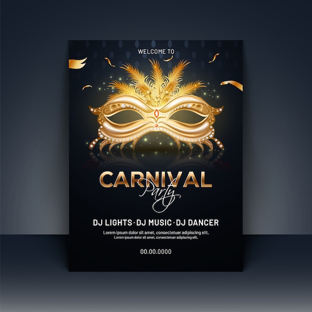 Carnival party template or invitation card design with realistic Premium Vector