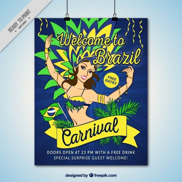 Carnival poster with hand drawn brazilian\
dancer