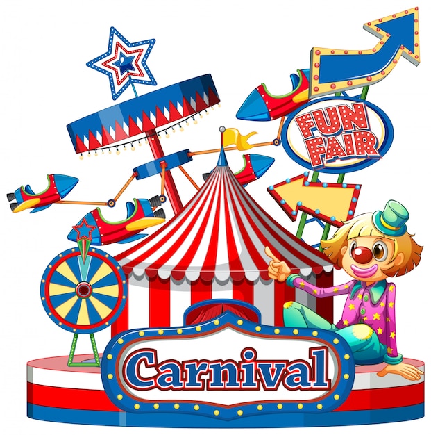 Free Vector Carnival sign template with many rides in background