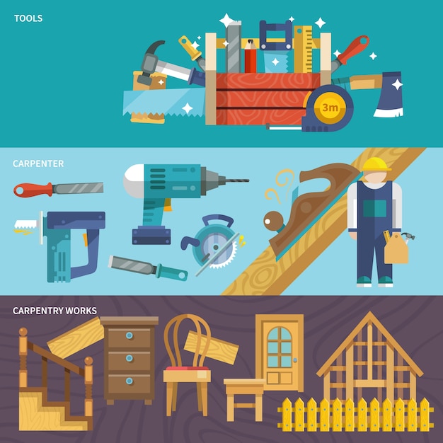 Free Vector | Carpentry banners set