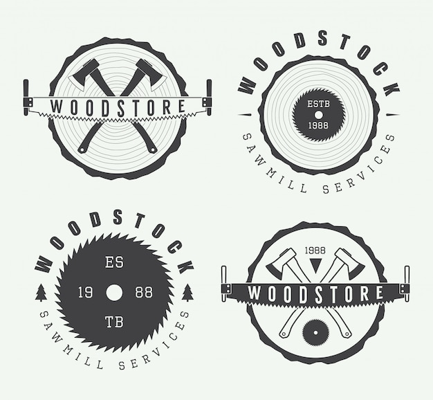 Carpentry and sawmill emblems Premium Vector