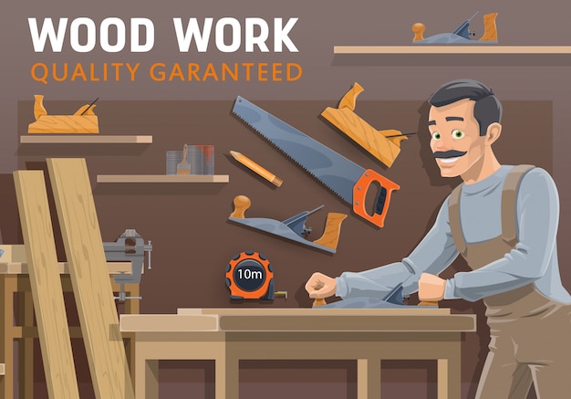 Premium Vector | Carpentry, woodwork industry. carpenter with tools