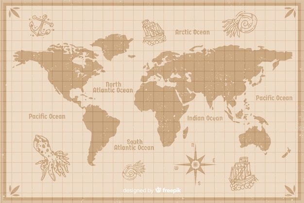 地図作成wintage世界地図デザイン 無料のベクター