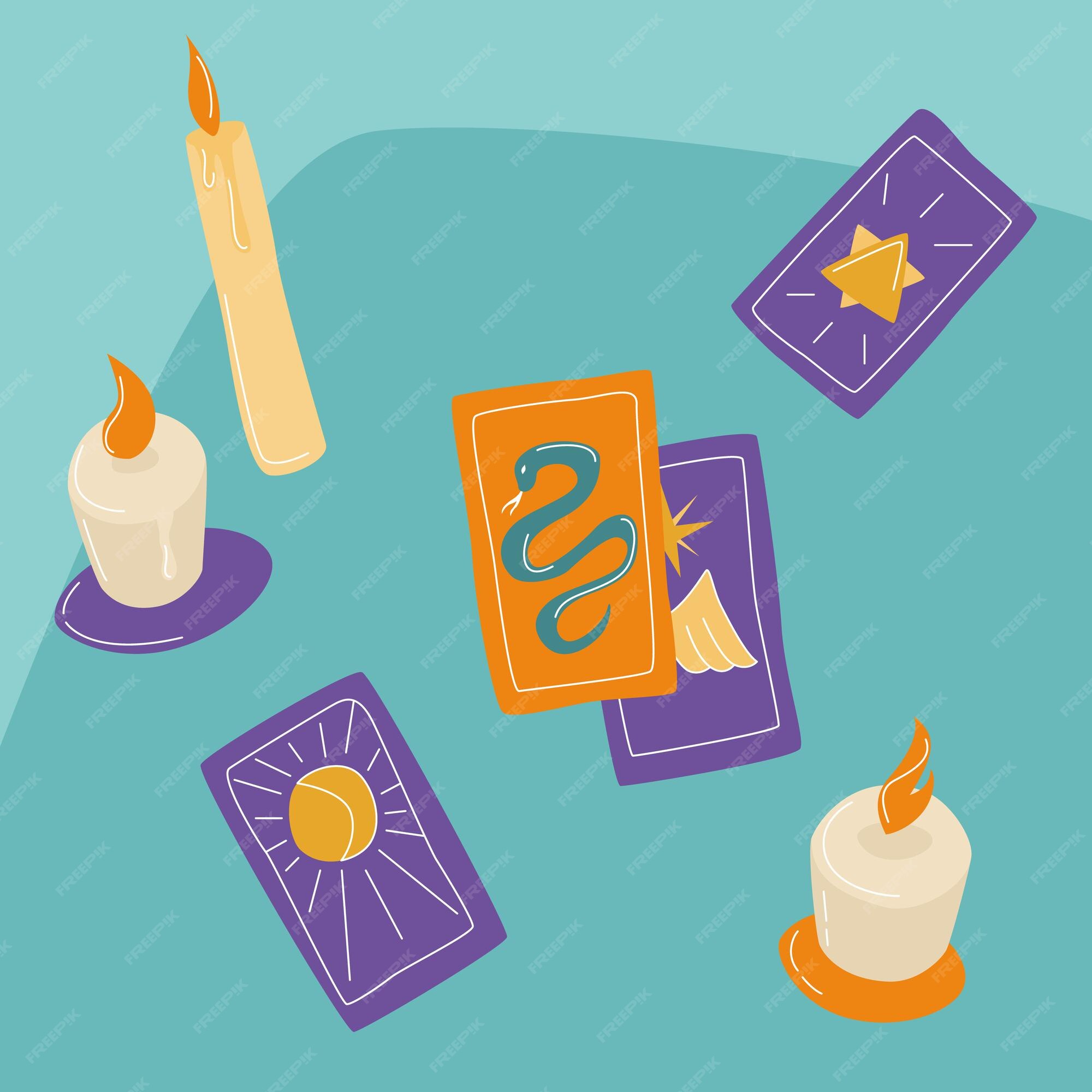 Premium Vector | Cartomancy. on the table there are candles and tarot ...