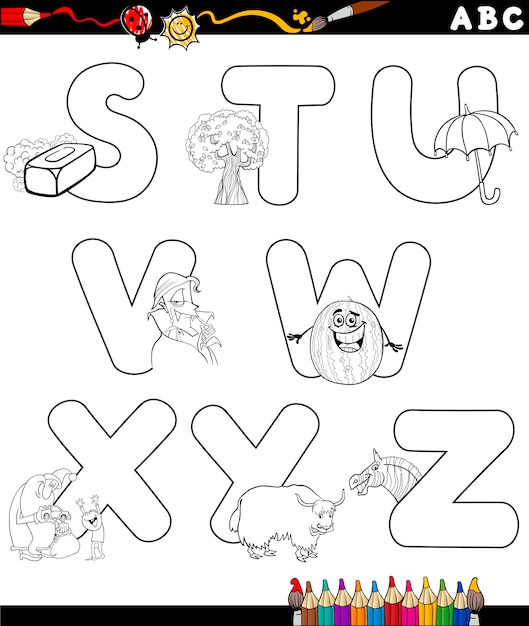 Cartoon alphabet for coloring book | Premium Vector