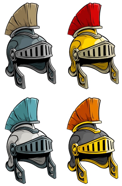 漫画の古代ローマの兵士のヘルメットセット プレミアムベクター