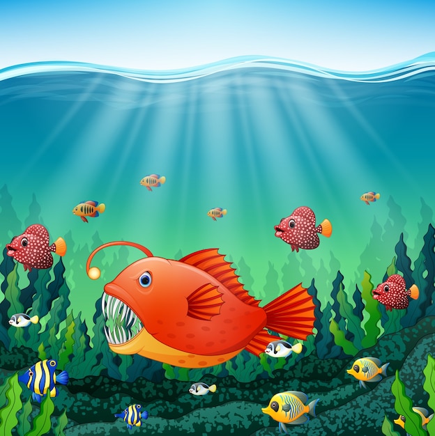 Download Premium Vector | Cartoon angler fish underwater