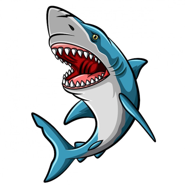 Download Cartoon angry shark mascot on white background | Premium ...