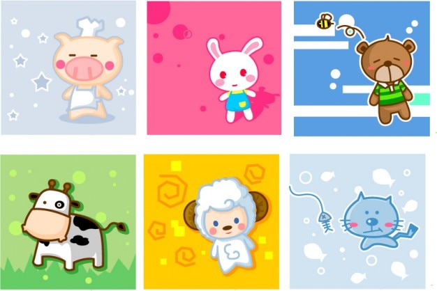 Cartoon animal birhtday cards vector set