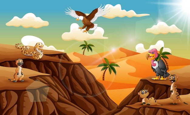 Premium Vector | Cartoon Animal In The Desert Background