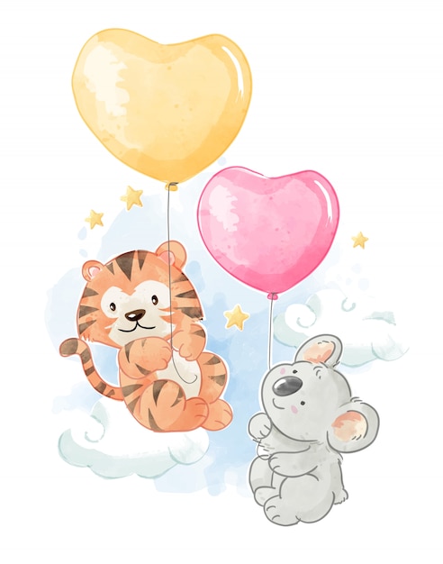 Premium Vector Cartoon Animal Friends With Balloons Illustration