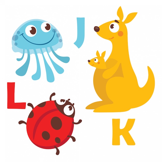 Cartoon animals alphabet Vector | Premium Download