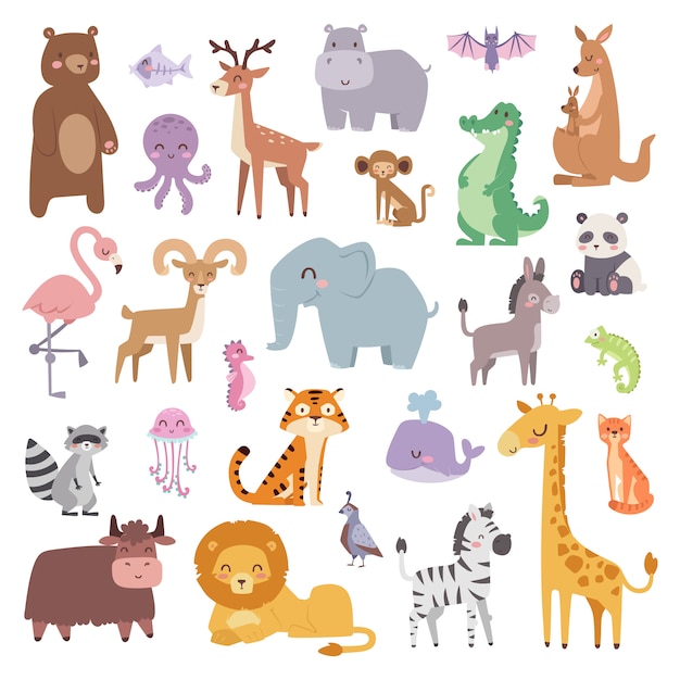 Premium Vector | Cartoon animals character and wild cartoon cute ...