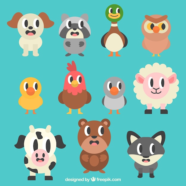 Download Cartoon animals in flat design | Free Vector