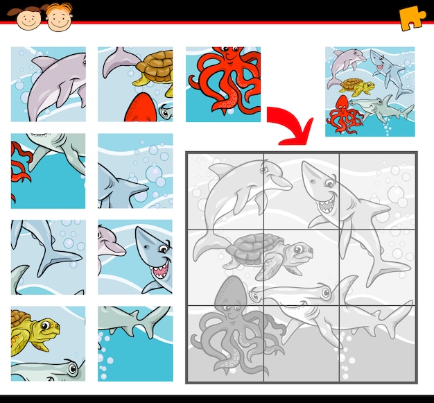 Download Premium Vector | Cartoon animals jigsaw puzzle game