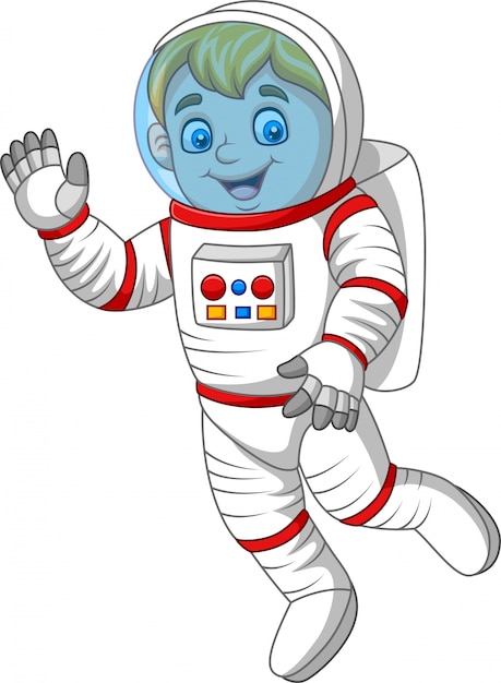 Premium Vector | Cartoon astronaut waving hand