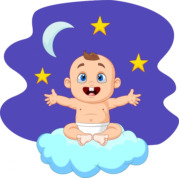 Premium Vector Cartoon Baby Boy Sitting On The Cloud