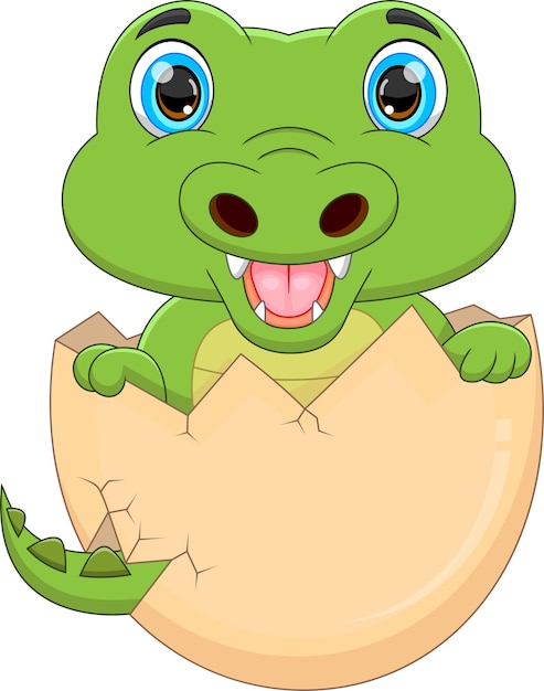 Premium Vector | Cartoon baby crocodile hatching from egg