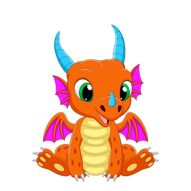 Premium Vector | Cartoon baby dragon sitting on white