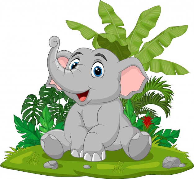 Download Premium Vector | Cartoon baby elephant sitting in the grass