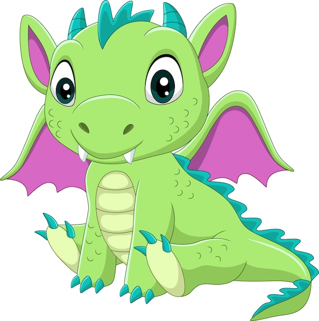 Premium Vector | Cartoon baby green dragon sitting