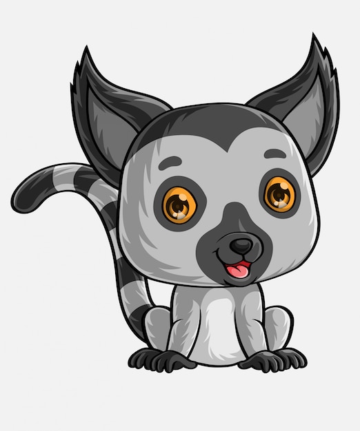 Premium Vector Cartoon Baby Lemur Sitting Hand Drawn