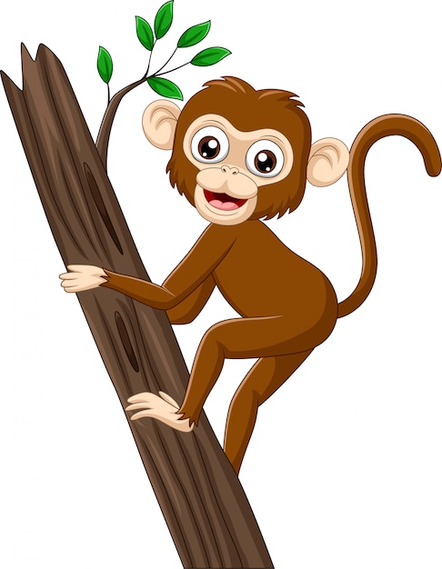 Premium Vector Cartoon Baby Monkey Climbing Tree Branch
