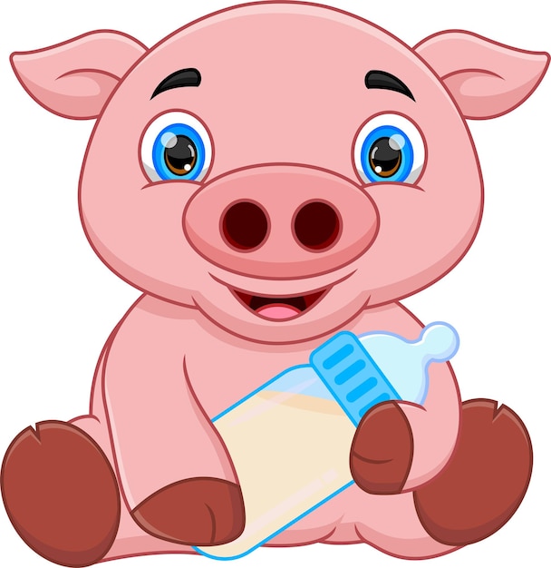 Premium Vector | Cartoon baby pig posing sitting on white background