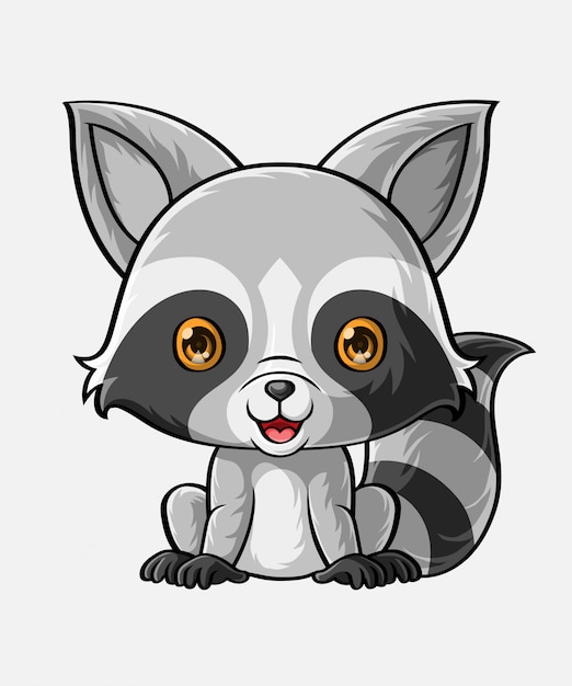 Cartoon baby raccoon sitting, hand drawn | Premium Vector
