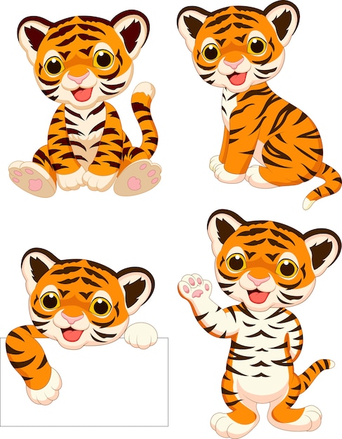 Download Cartoon baby tigers collection set | Premium Vector