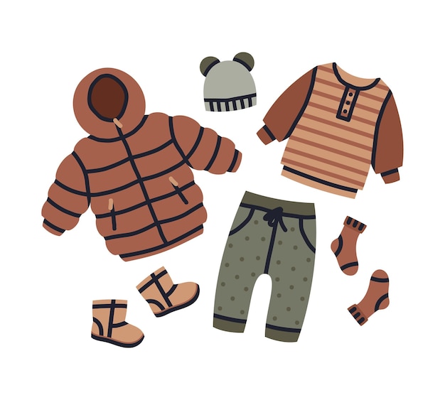 Premium Vector | Cartoon baby winter outfit girl or boy modern clothing ...