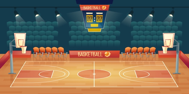 Free Vector | Cartoon background of empty basketball court. interior of