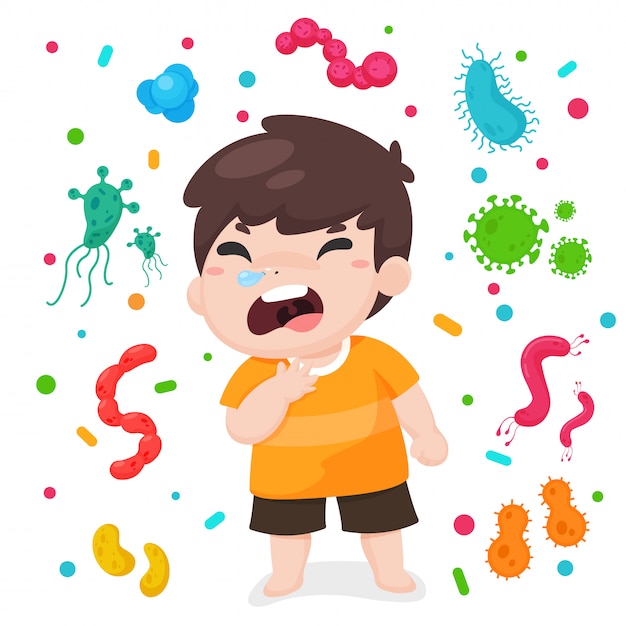 Premium Vector Cartoon Bacteria Or Corona Virus Floating In The Air Causing The Flu Coughing And Runny Nose