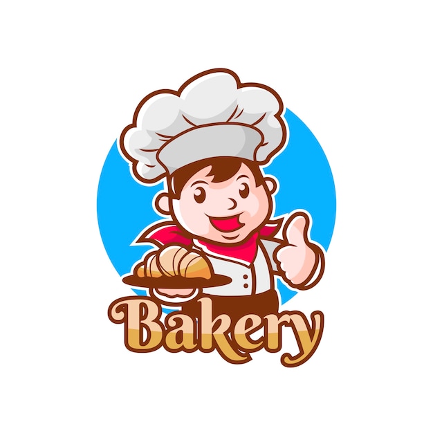 Premium Vector | Cartoon bakery chef logo with young man character ...