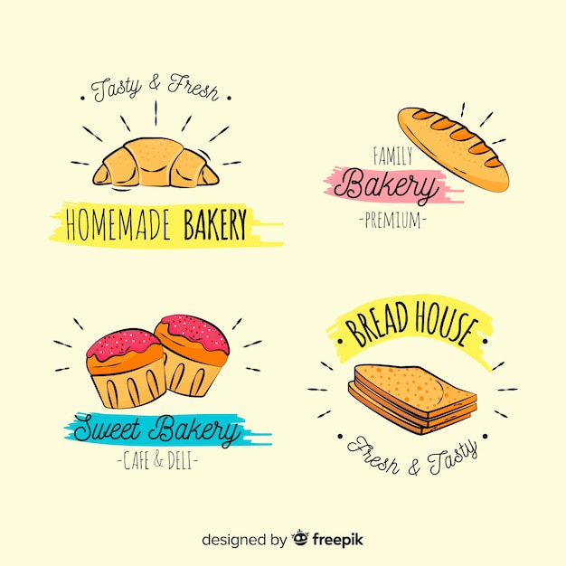 Cartoon bakery logos collection Vector | Free Download