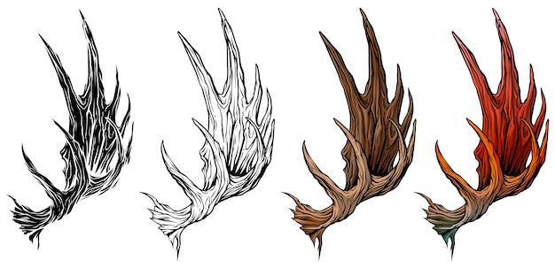 Cartoon big moose horns or antlers vector set Premium Vector