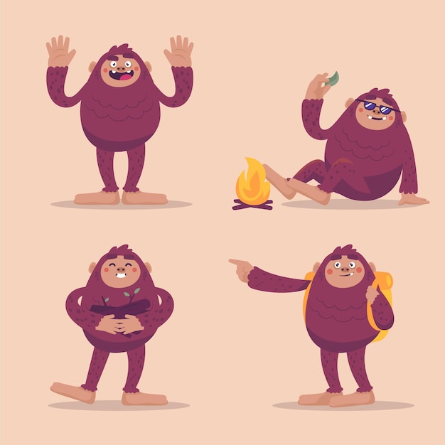 Premium Vector | Cartoon bigfoot sasquatch character collection