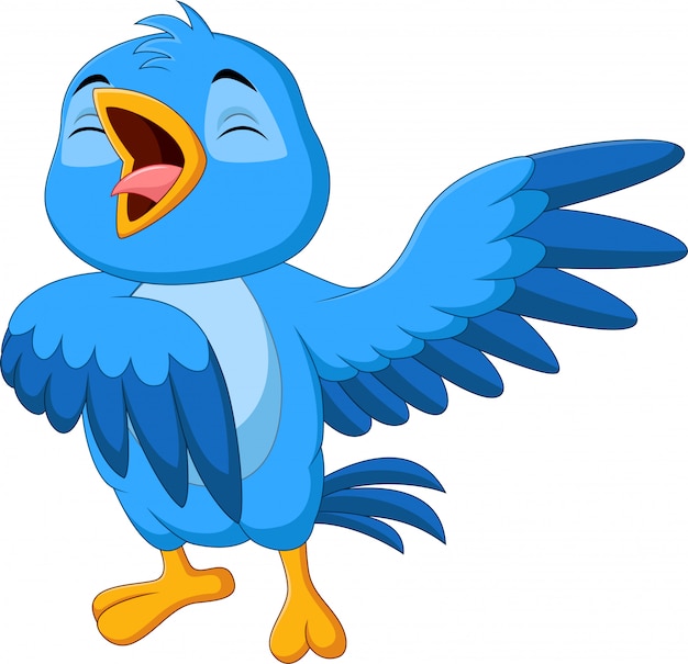 Cartoon blue bird singing on white background | Premium Vector