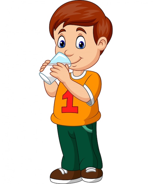 Cartoon boy drinking milk Vector | Premium Download