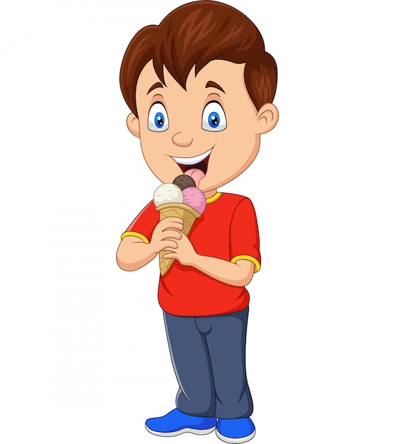 Premium Vector | Cartoon boy eating ice cream