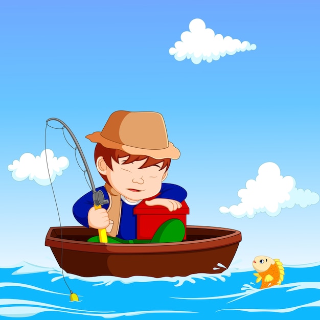 Download Cartoon boy fishing | Premium Vector