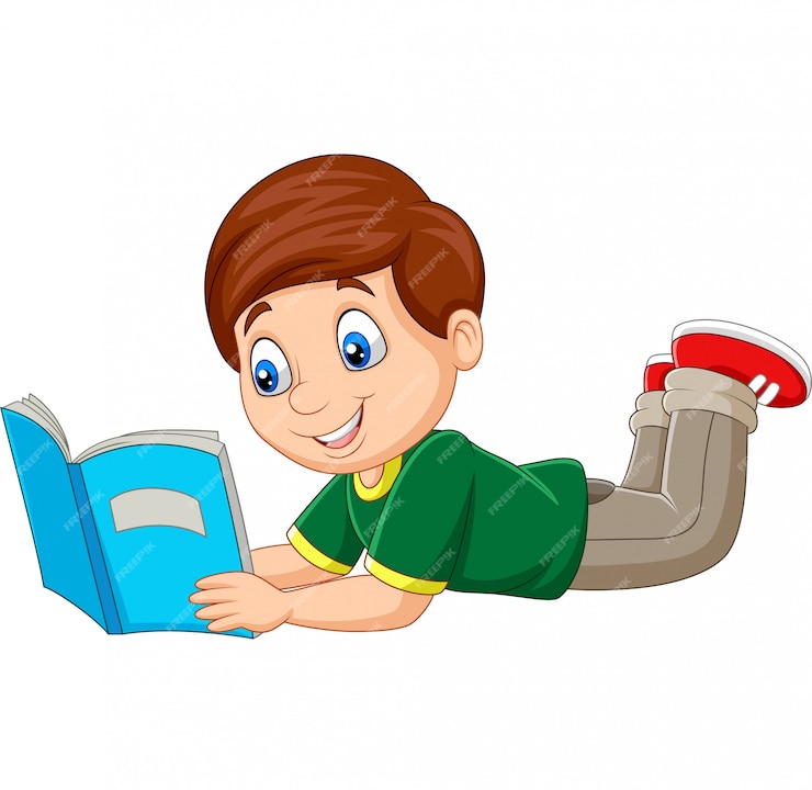 Premium Vector | Cartoon boy laying down and reading a book