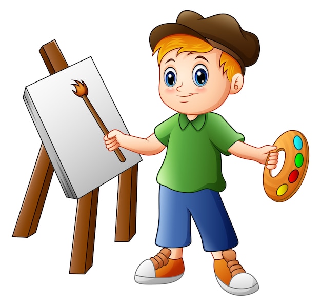 Premium Vector | Cartoon boy painting