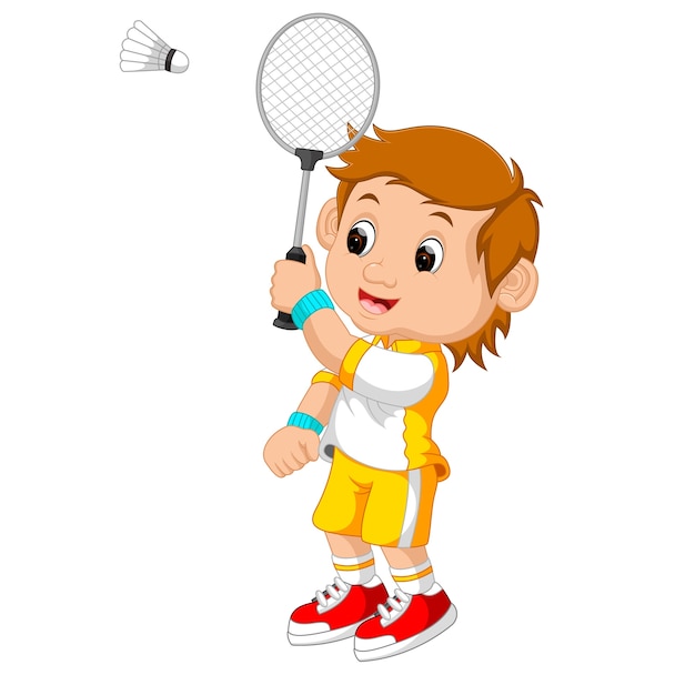 Premium Vector | Cartoon boy playing badminton