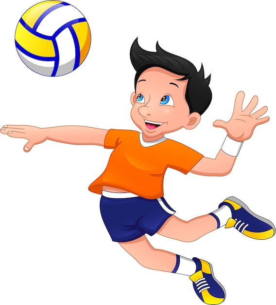 Premium Vector | Cartoon boy playing volleyball