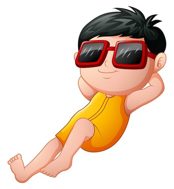 Premium Vector | Cartoon boy relaxing wearing sunglasses
