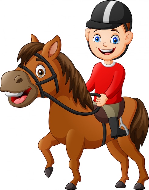 Premium Vector | Cartoon boy riding horse